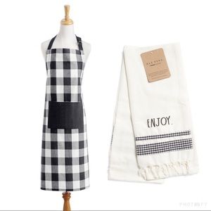 Rae Dunn dishtowel set/ Buffalo check apron